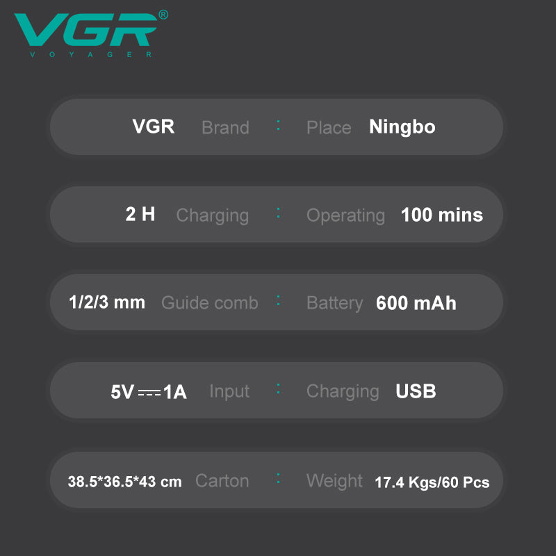 VGR V-918 Digital Display Professional Cordless Hair Clippers Hair Grooming Set Beard Trimming — Image 7 — VGR Pakistan Official