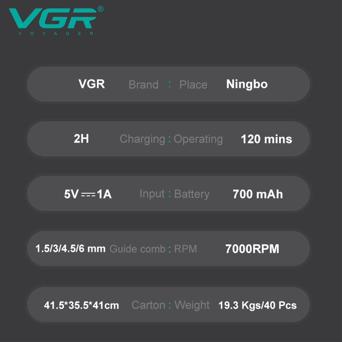VGR V-900 Professional Salon Series Hair Trimmer for Men's - 120 Min Runtime — Image 7 — VGR Pakistan Official