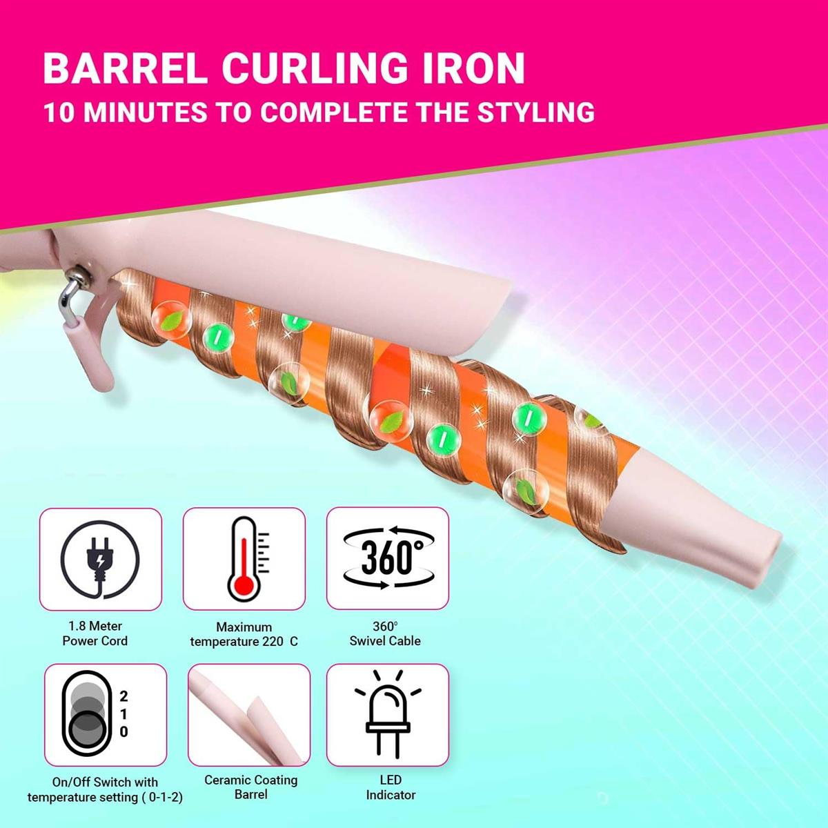 VGR V-565 Professional Hair Curler Iron For Women (Pink)