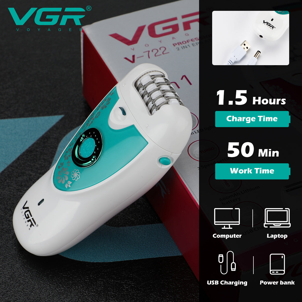VGR V-722 Professional 2 in 1 Cordless Epilator for Women — Image 4 — VGR Pakistan Official