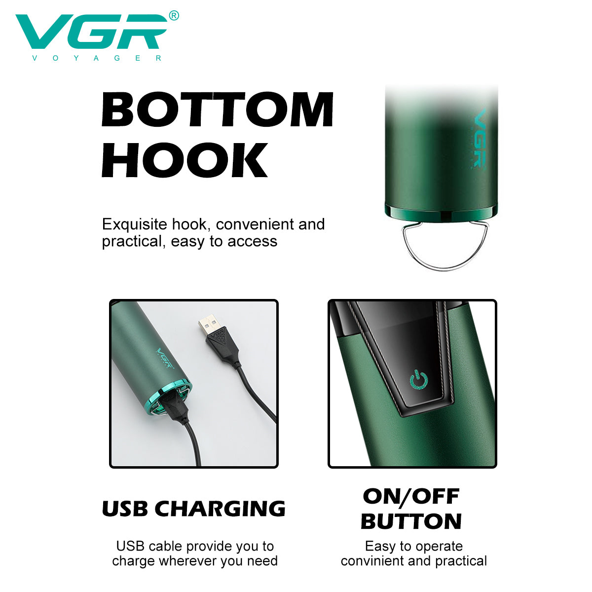 VGR V-677 Professional Trimmer 240 min Runtime 12 Length Settings (Green).