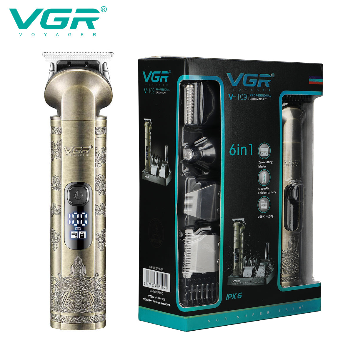 VGR V-109 6-in-1, Face, Hair and Full Body Multi Grooming Kit - Metal Body.
