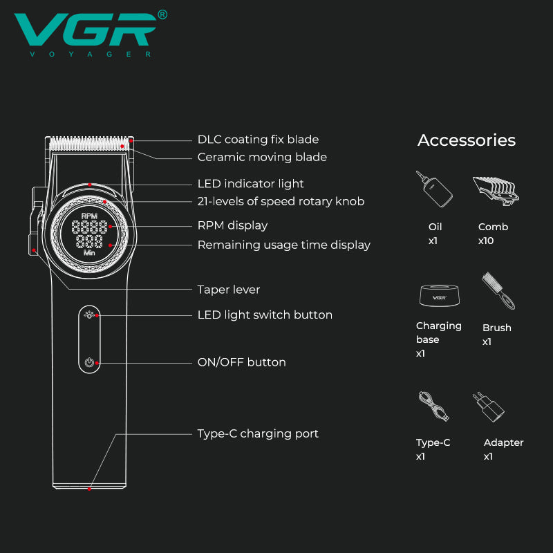 VGR V-001 Professional Hair Clipper For Men.