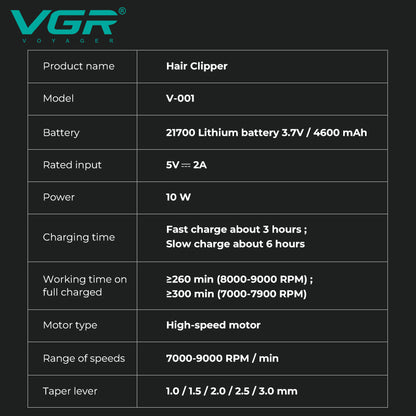 VGR V-001 Professional Hair Clipper For Men.