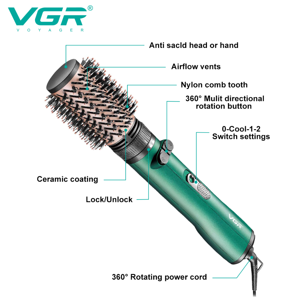 VGR V-498 2-in-1 Professional Rotating Hot Air Styler & Hair Dryer Brush