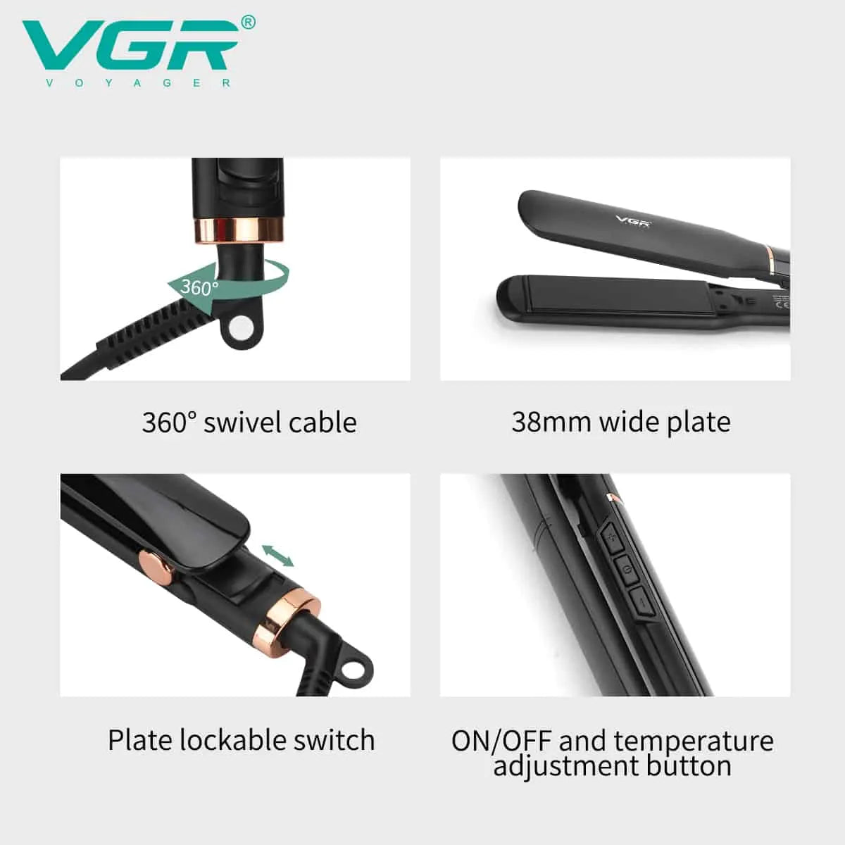 VGR V-519S Professional Hair Straightener 38mm Ceramic Plates