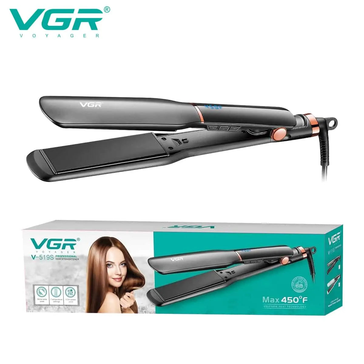 VGR V-519S Professional Hair Straightener 38mm Ceramic Plates