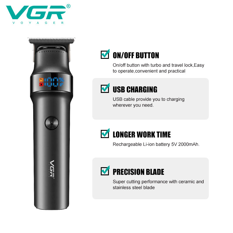 VGR V-987 Professional Digital Display Turbo function 7000RPM Zero Gapped Cordless Pro Self Haircut Hair Clipper — Image 3 — VGR Pakistan Official