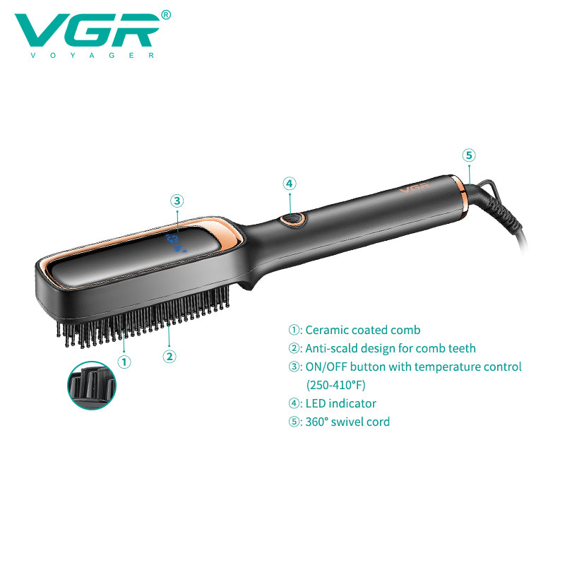 VGR V-560 Professional Ceramic Coating Comb & Hair Straightener Brush (Black).