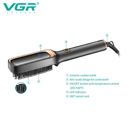 VGR V-560 Professional Ceramic Coating Comb & Hair Straightener Brush (Black).