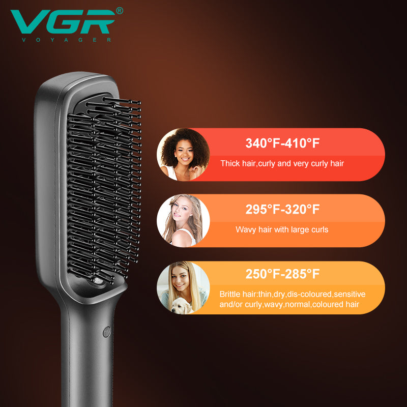 VGR V-560 Professional Ceramic Coating Comb & Hair Straightener Brush (Black).