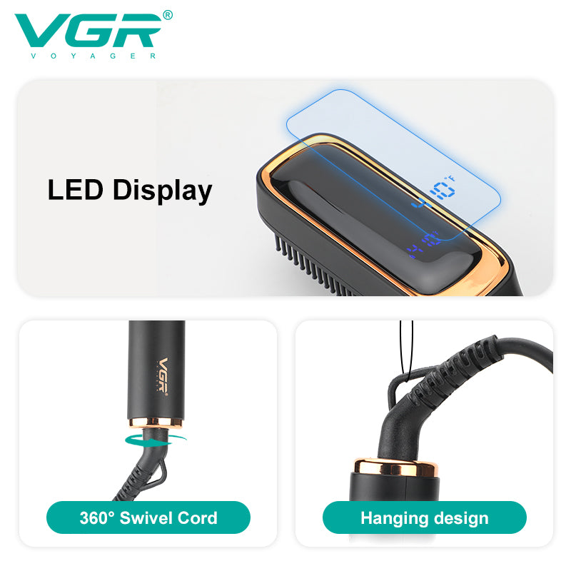 VGR V-560 Professional Ceramic Coating Comb & Hair Straightener Brush (Black).