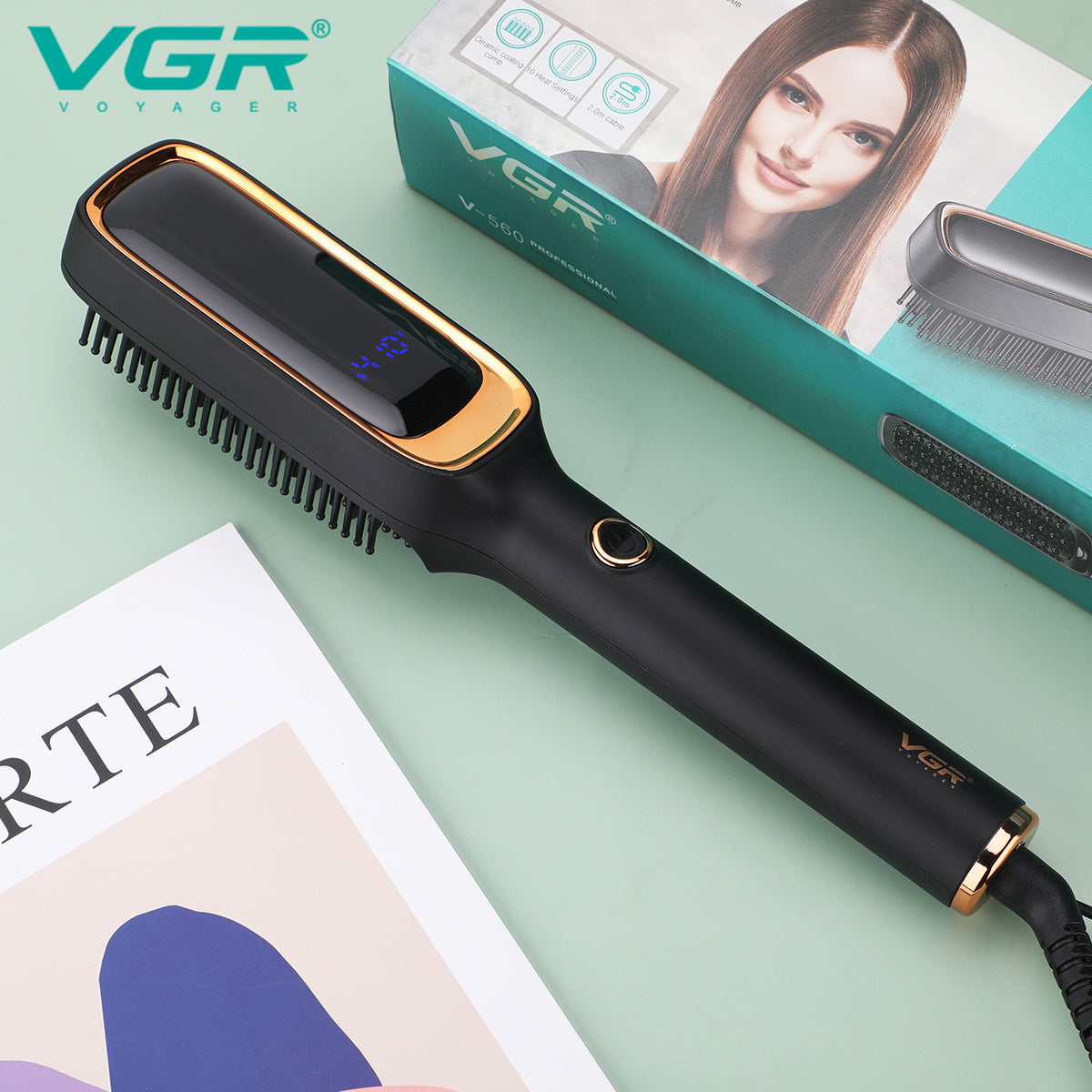 VGR V-560 Professional Ceramic Coating Comb & Hair Straightener Brush (Black).