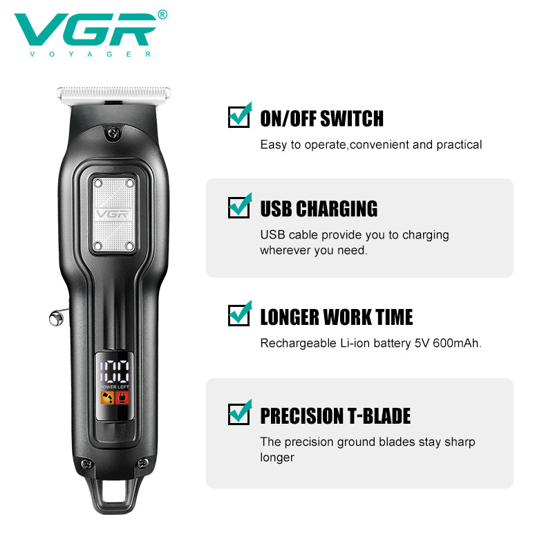 VGR V-918 Digital Display Professional Cordless Hair Clippers Hair Grooming Set Beard Trimming — Image 4 — VGR Pakistan Official