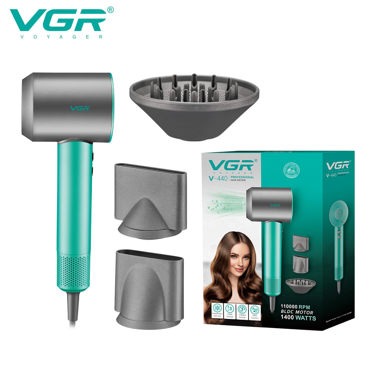 VGR V-440 Professional Hair Dryer & Styler – 110000 RPM BLDC Motor.
