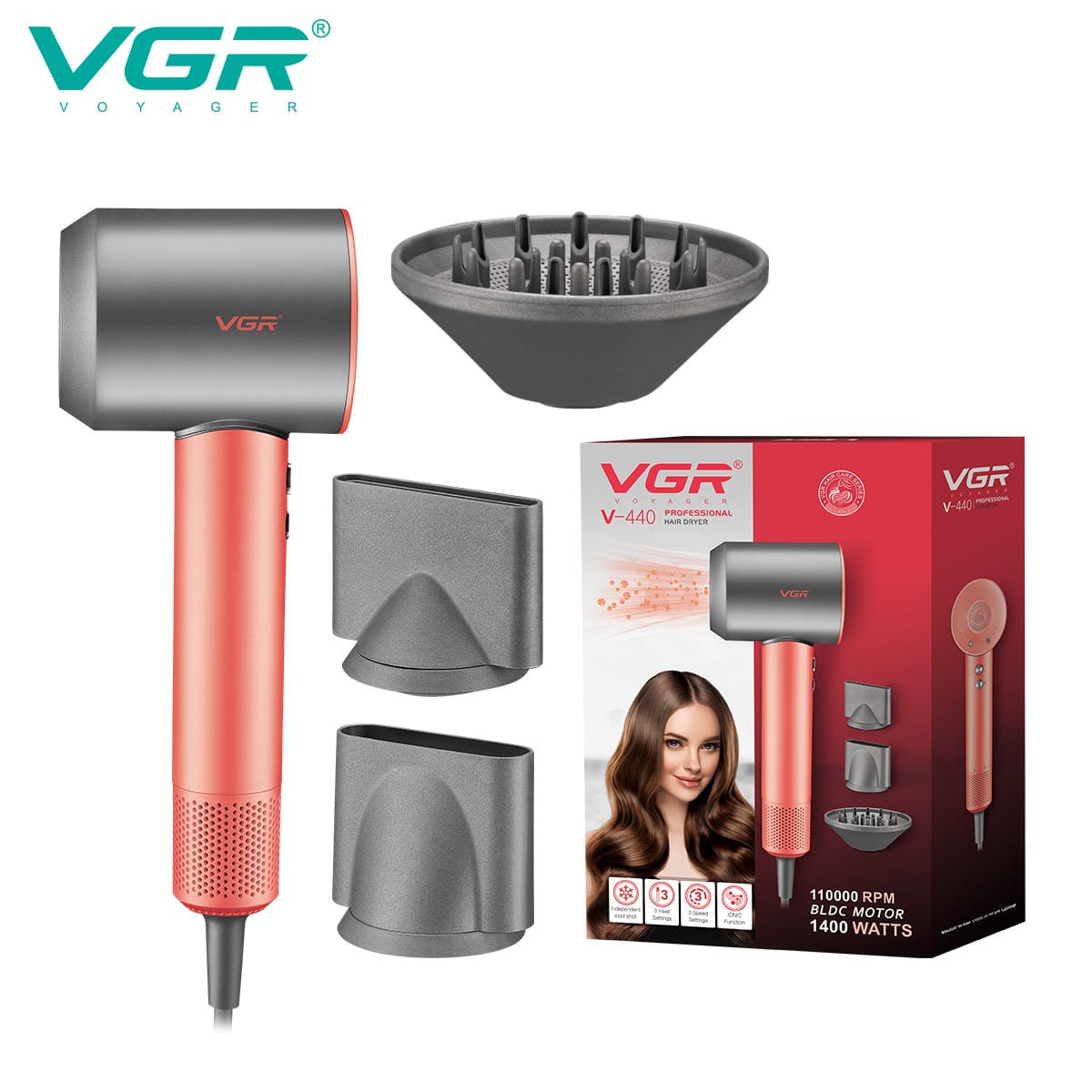 VGR V-440 Professional Hair Dryer & Styler – 110000 RPM BLDC Motor.