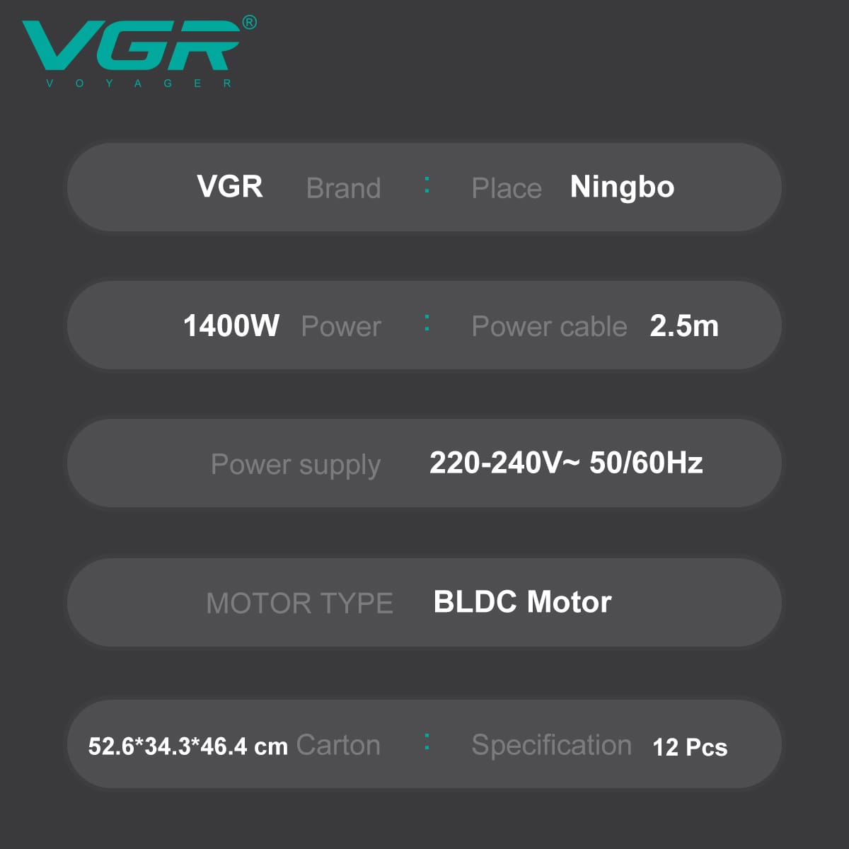 VGR V-440 Professional Hair Dryer & Styler – 110000 RPM BLDC Motor.