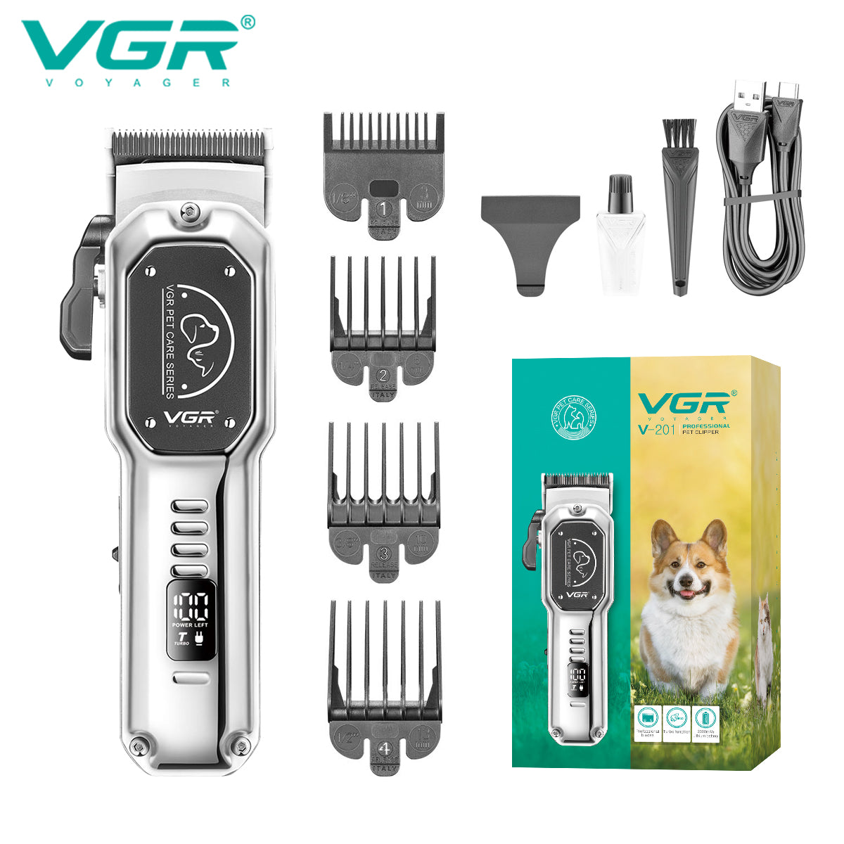 VGR V-201 Professional Pet Clipper - Silver.