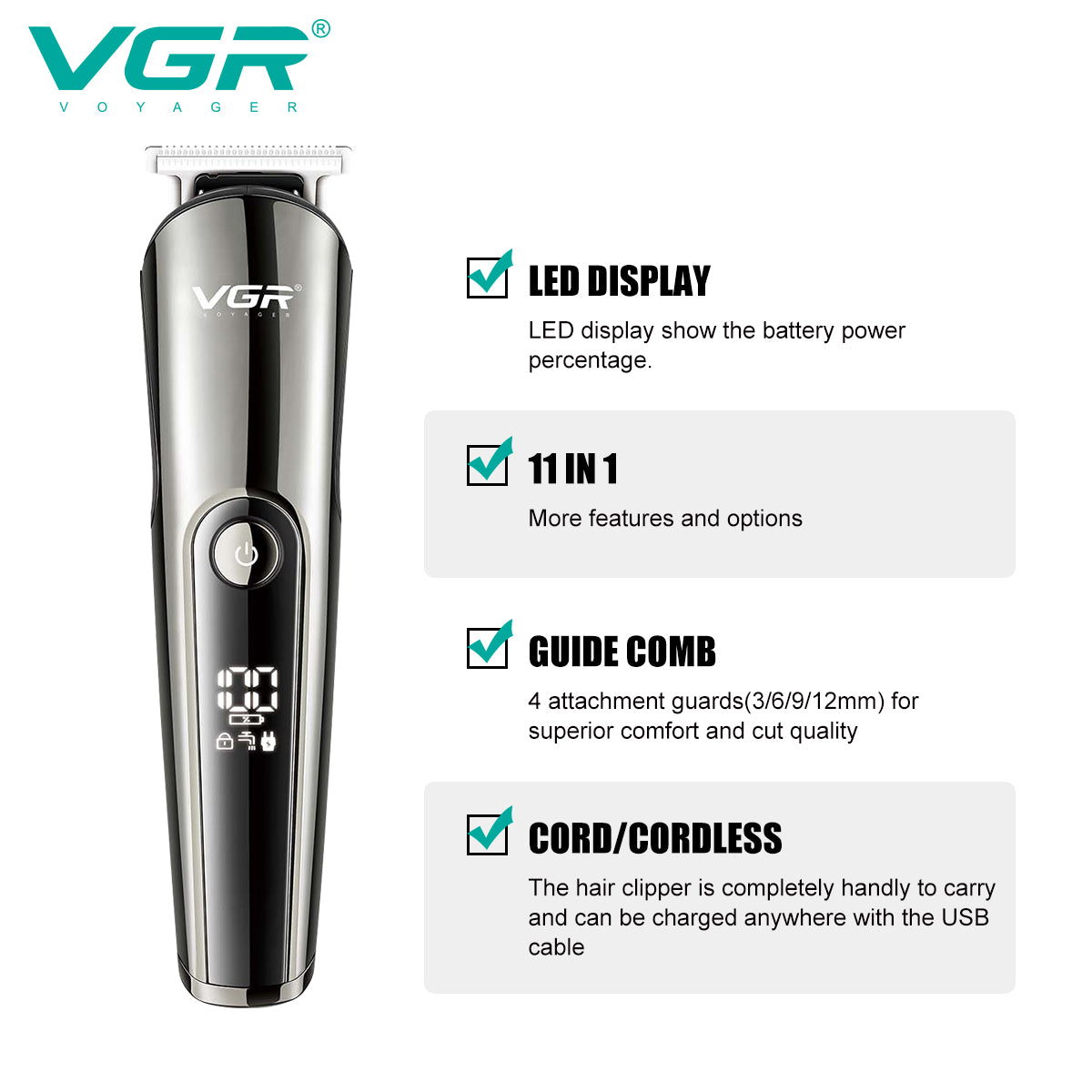 VGR V-107 Professional 11in1 IPX6 Washable Grooming Kit Trimmer for Men.