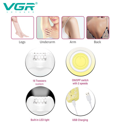 VGR V-738 Female Body Epilator 2 Speeds USB Light — Image 4 — VGR Pakistan Official