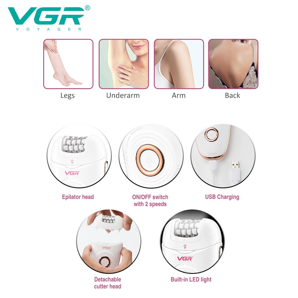 VGR V-739 Female Body Epilator — Image 3 — VGR Pakistan Official