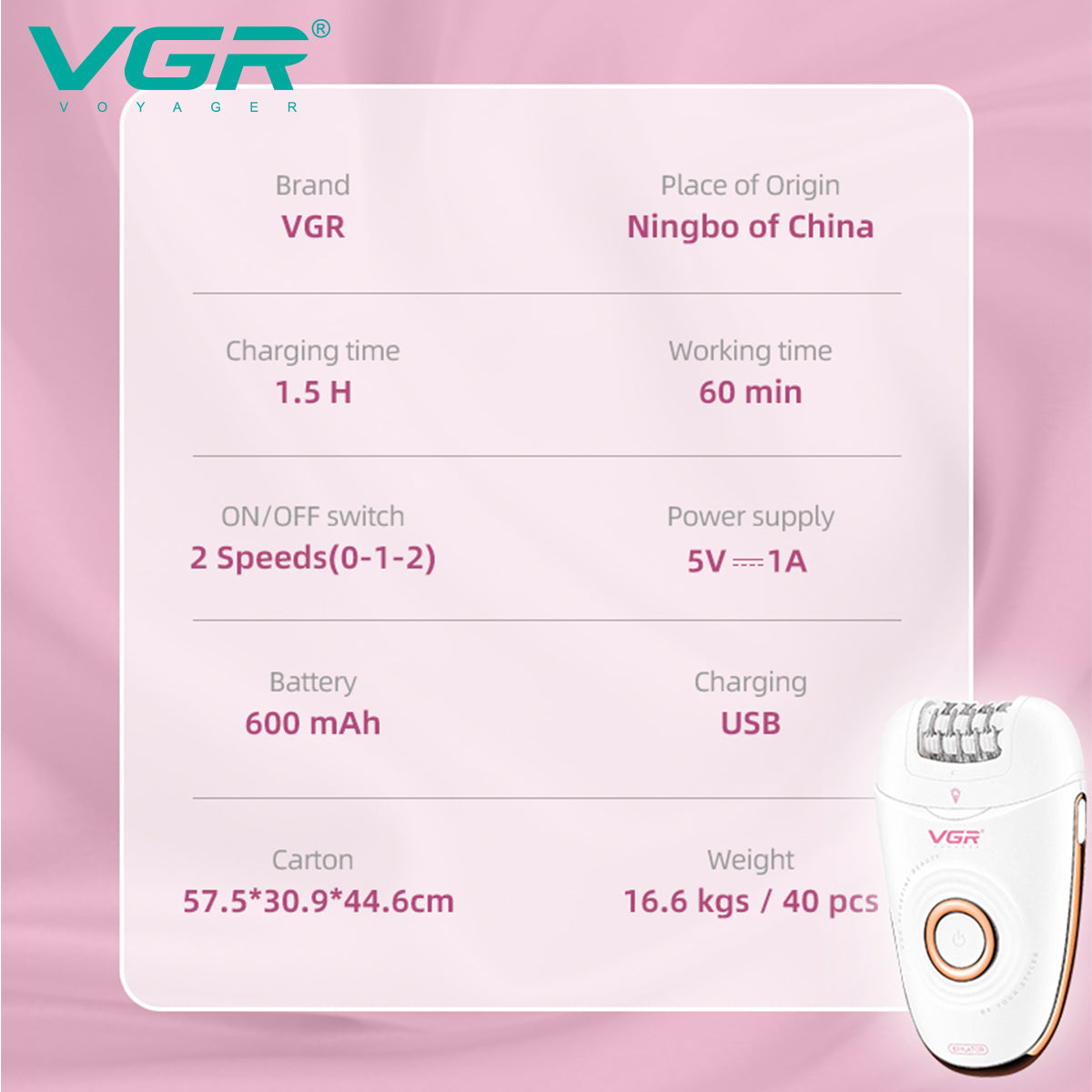 VGR V-739 Female Body Epilator — Image 7 — VGR Pakistan Official
