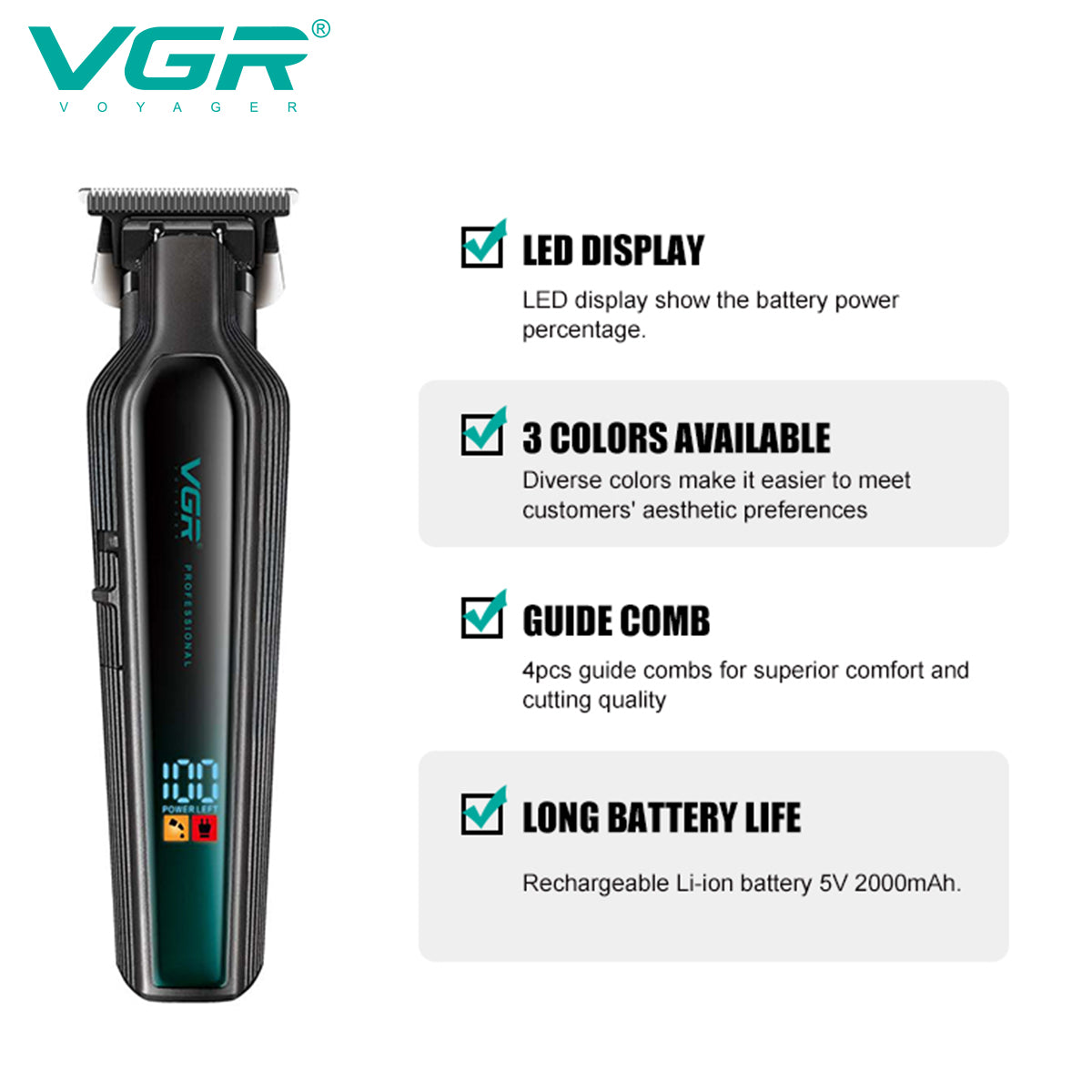 VGR V-930 Professional Cord/Cordless Hair Trimmer for Men's & Boy's — Image 3 — VGR Pakistan Official