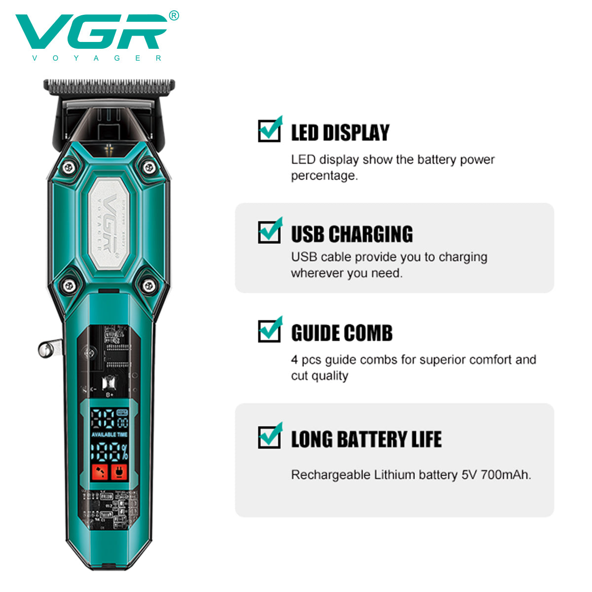 VGR V-900 Professional Salon Series Hair Trimmer for Men's - 120 Min Runtime — Image 4 — VGR Pakistan Official