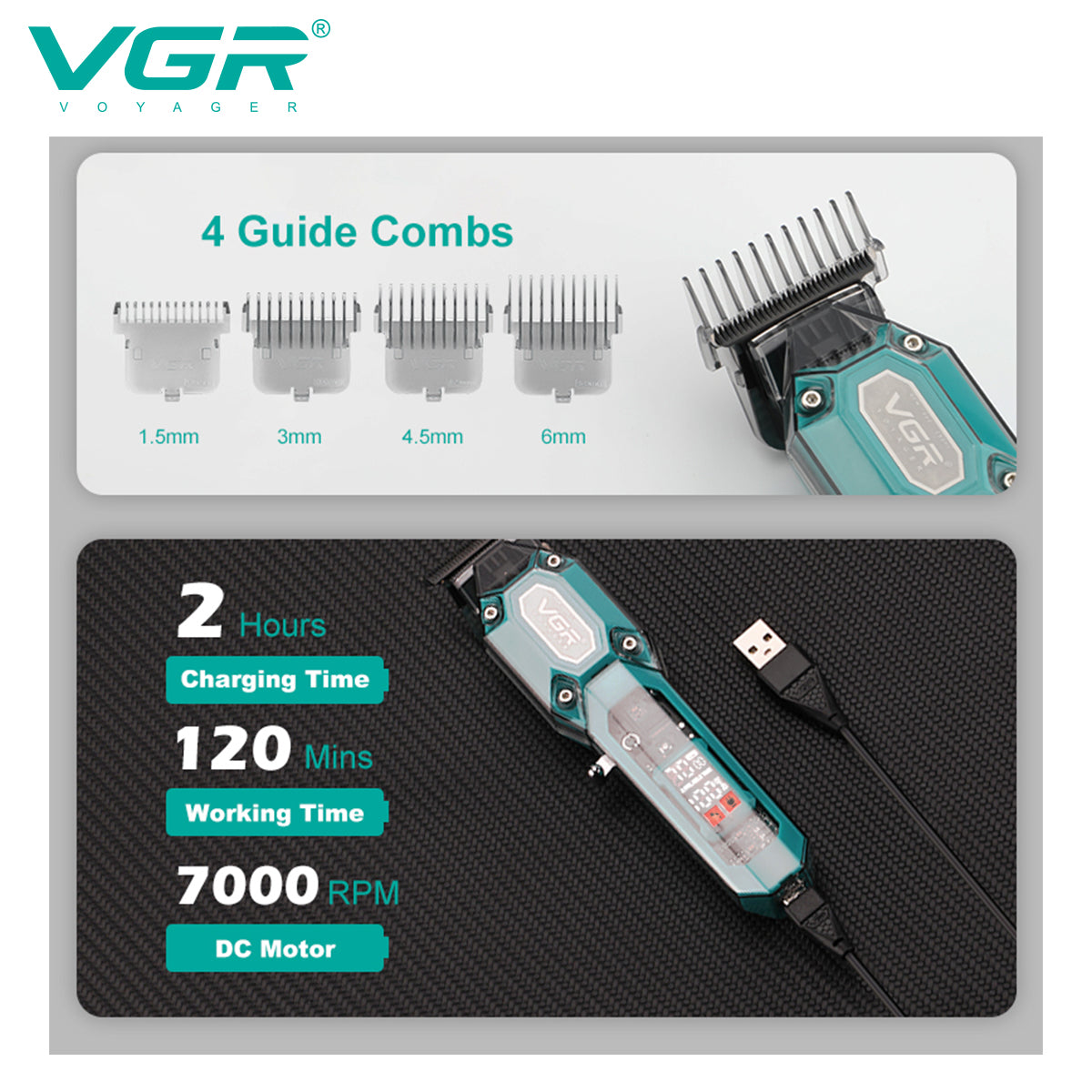 VGR V-900 Professional Salon Series Hair Trimmer for Men's - 120 Min Runtime — Image 6 — VGR Pakistan Official