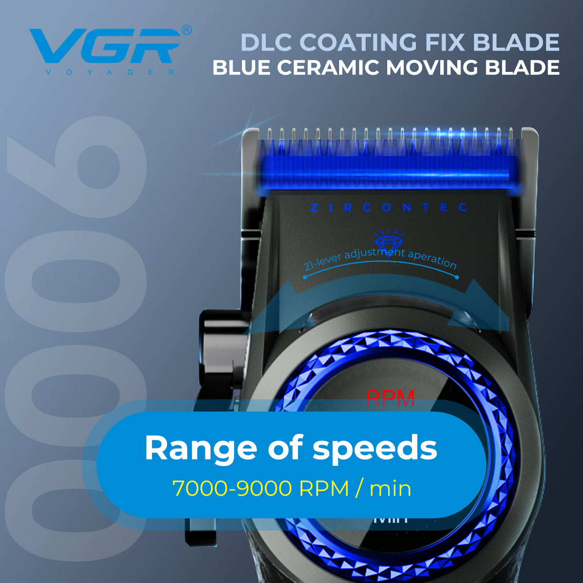 VGR V-001 Professional Hair Clipper - Blue Edition.