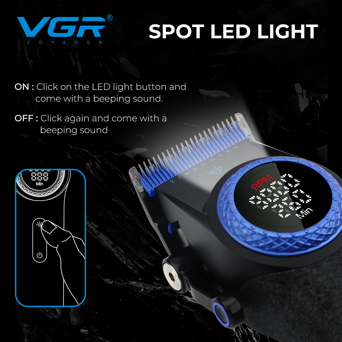 VGR V-001 Professional Hair Clipper - Blue Edition.