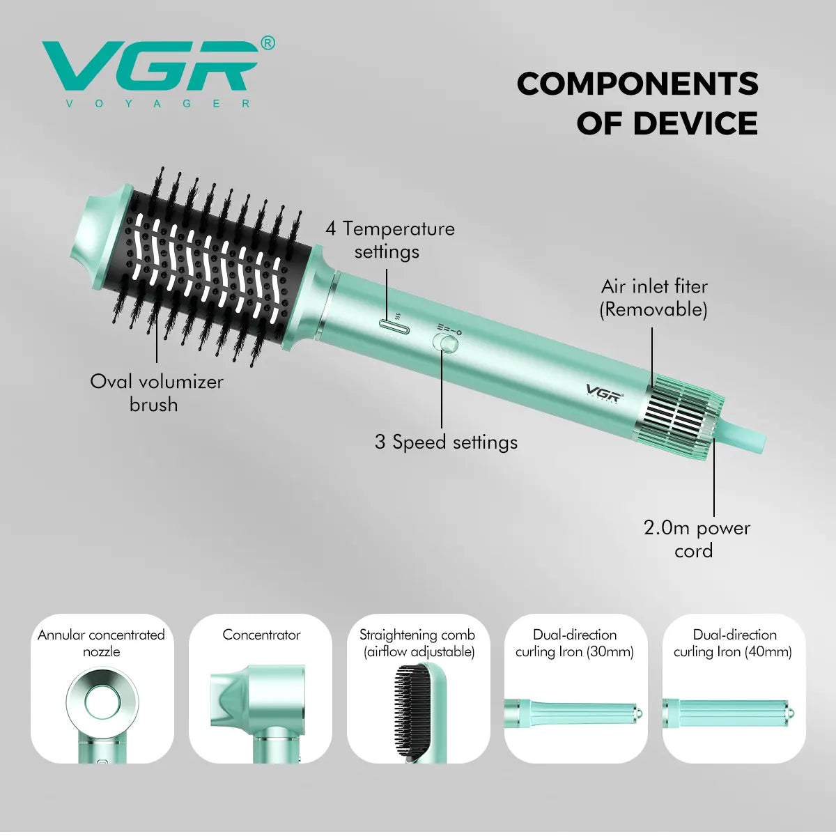 VGR V-478 6-in-1 Professional Hot Air Styler & Hair Dryer Brush