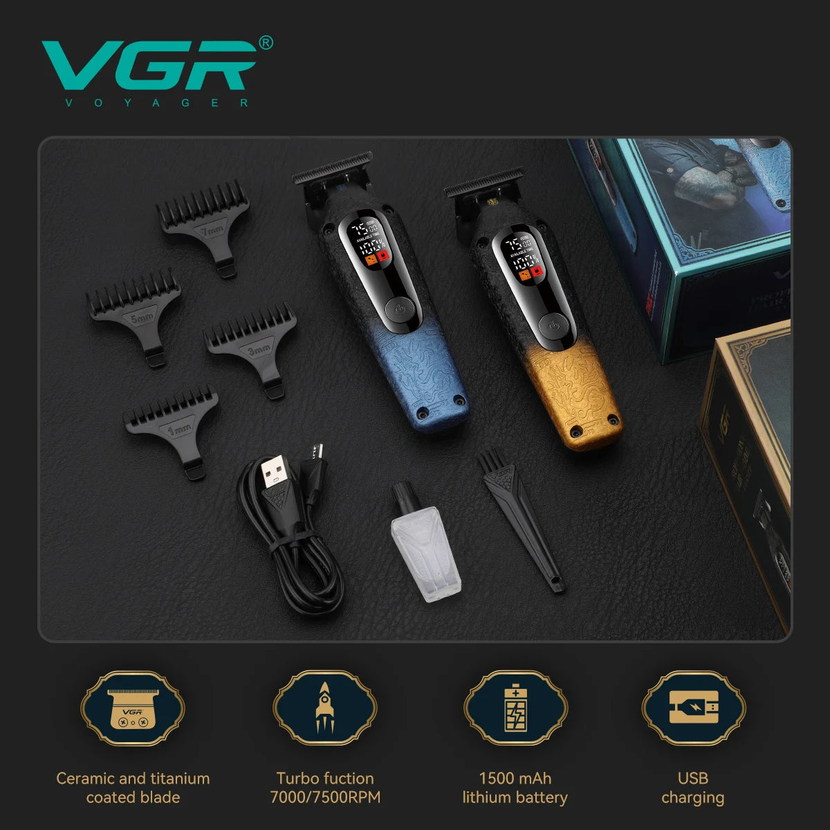 VGR V-879T Professional Hair Trimmer (Blue)