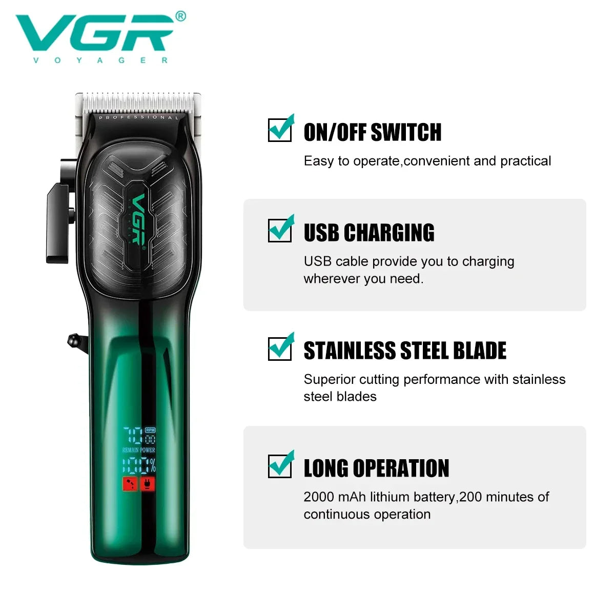 VGR V-654 Hair Trimmer Professional Hair Clipper — Image 2 — VGR Pakistan Official
