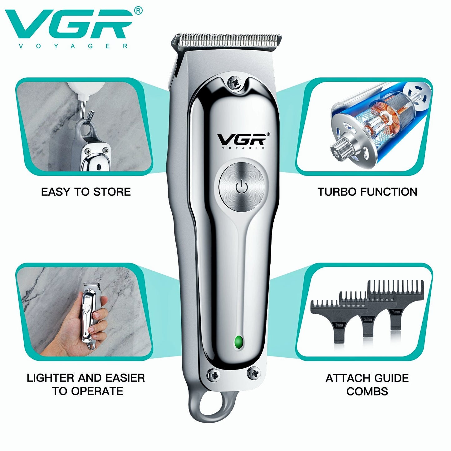 VGR V-071 Professional Hair Trimmer Mini Rechargeable 2 Speed Adjustment — Image 2 — VGR Pakistan Official