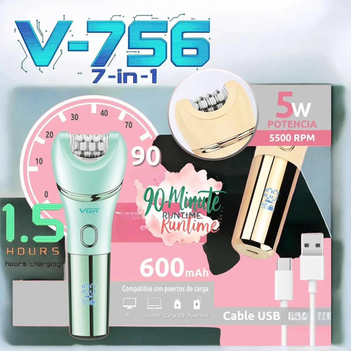 VGR V-756 6 in 1 Female Body Epilator — Image 5 — VGR Pakistan Official