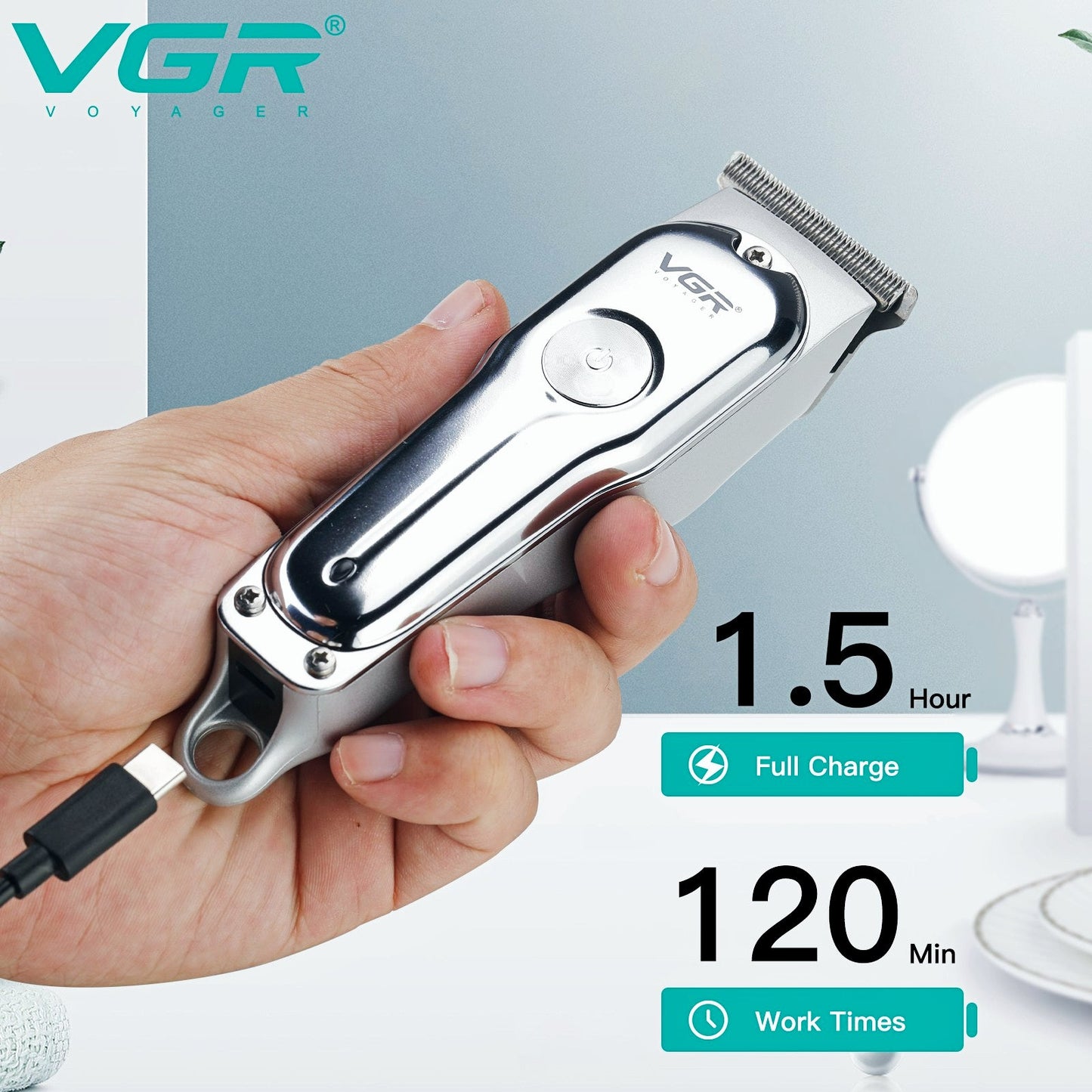 VGR V-071 Professional Hair Trimmer Mini Rechargeable 2 Speed Adjustment — Image 4 — VGR Pakistan Official