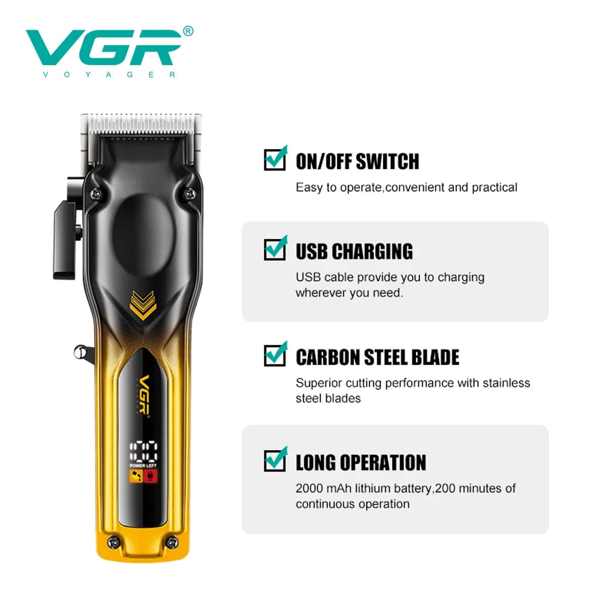 VGR V-656 Hair Clipper Gradient — Image 6 — VGR Pakistan Official