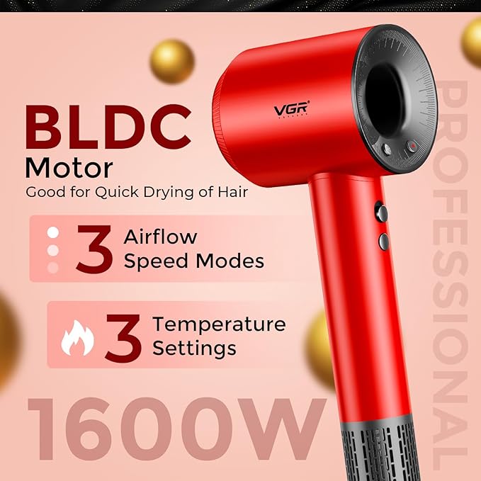 VGR V-445 Professional BLDC Hair Dryer (RED) — Image 5 — VGR Pakistan Official