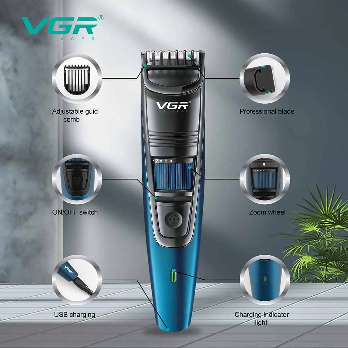VGR V-052 Professional Beard Trimmer For Men (Blue)