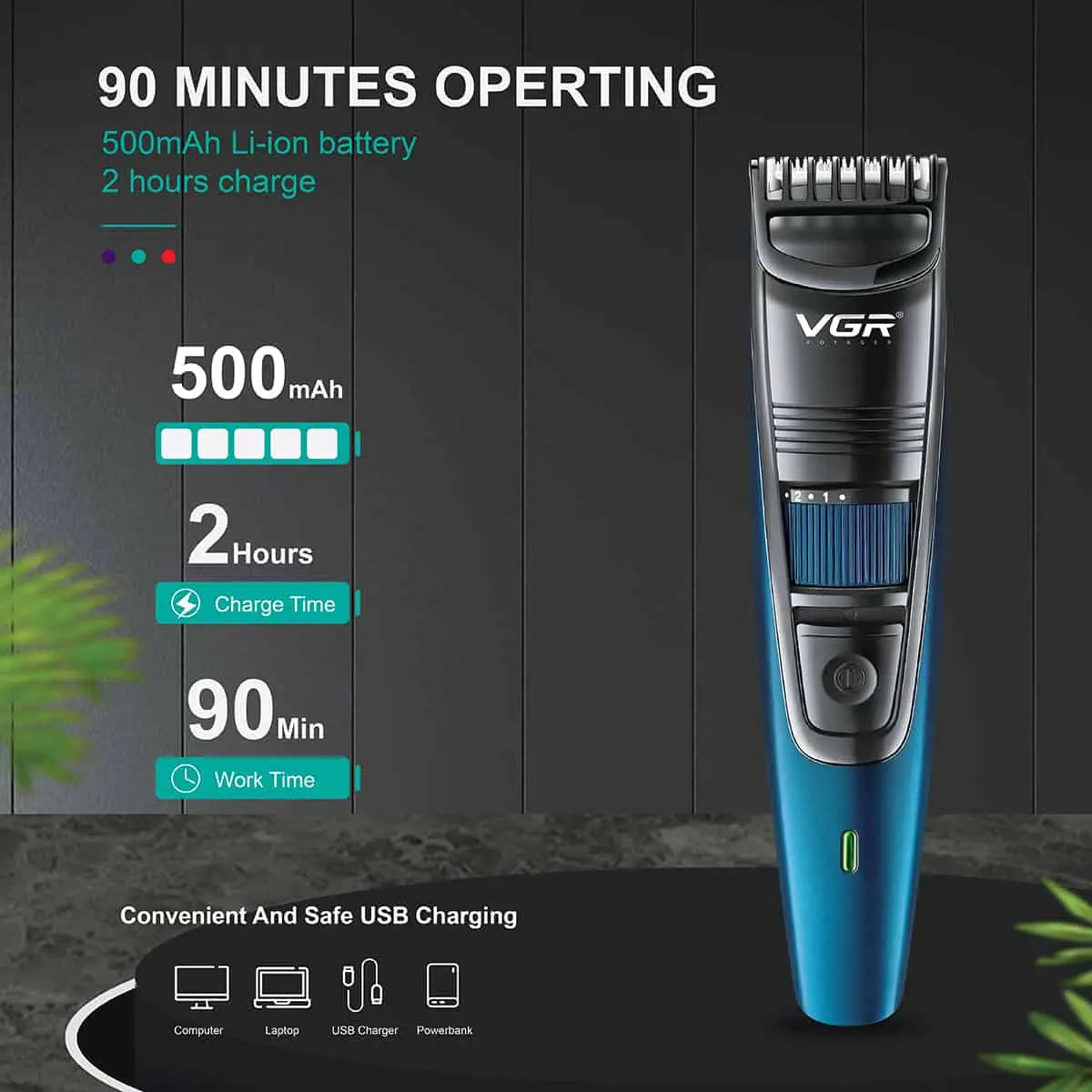VGR V-052 Professional Beard Trimmer For Men (Blue)