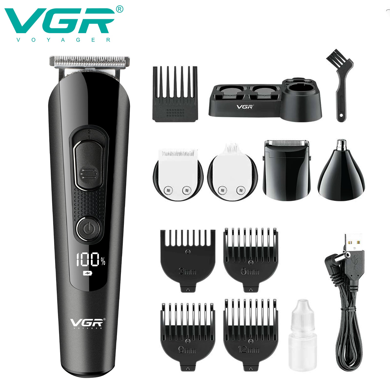 VGR V-175 Professional Cord Cordless Grooming Kit with 5 Guide Combs.