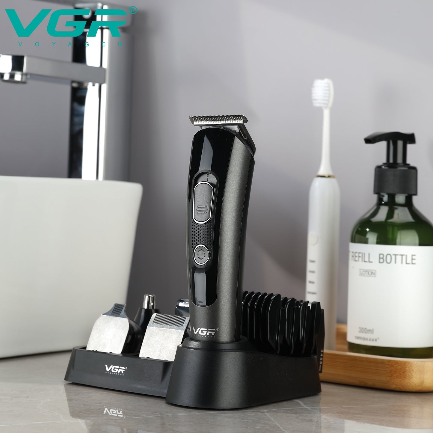 VGR V-175 Professional Cord Cordless Grooming Kit with 5 Guide Combs.