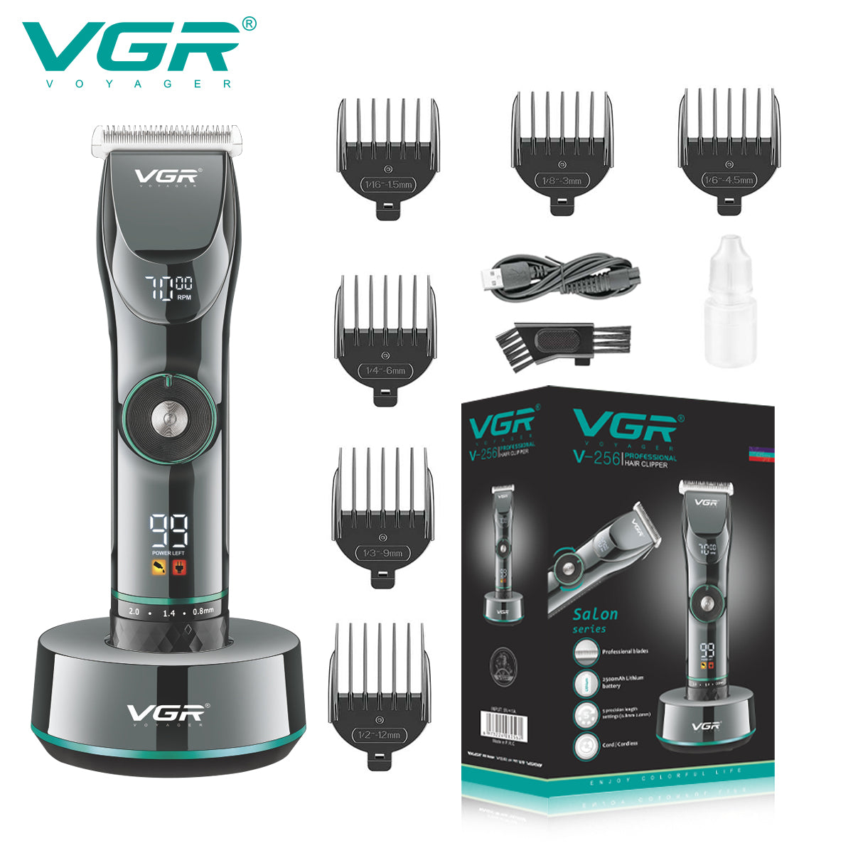 VGR V-256 Hair Clipper For Men, 400 Min Runtime, Black.
