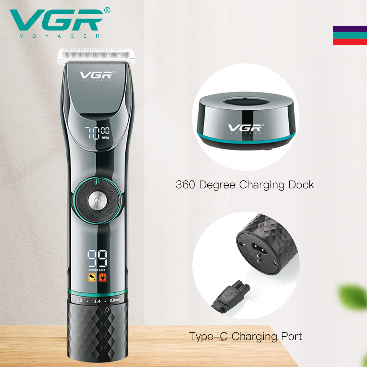 VGR V-256 Hair Clipper For Men, 400 Min Runtime, Black.