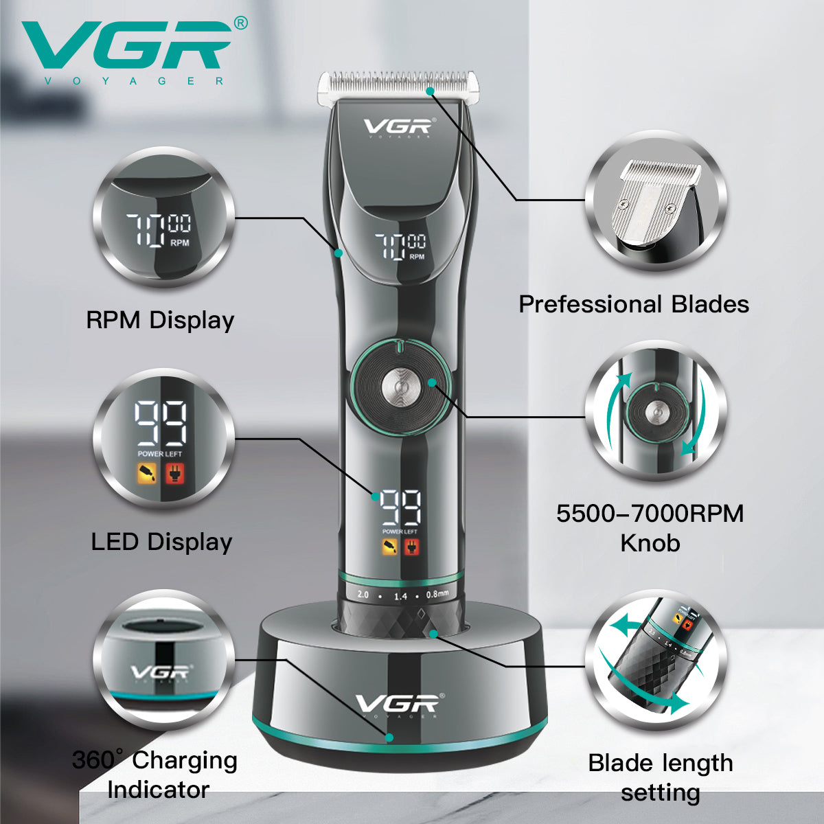VGR V-256 Hair Clipper For Men, 400 Min Runtime, Black.