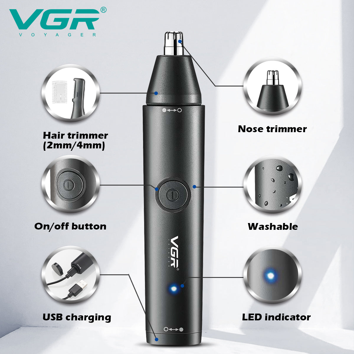 VGR V-613 Ear, Nose & Eyebrow Trimmer Professional USB Rechargeable Nose Trimmer.