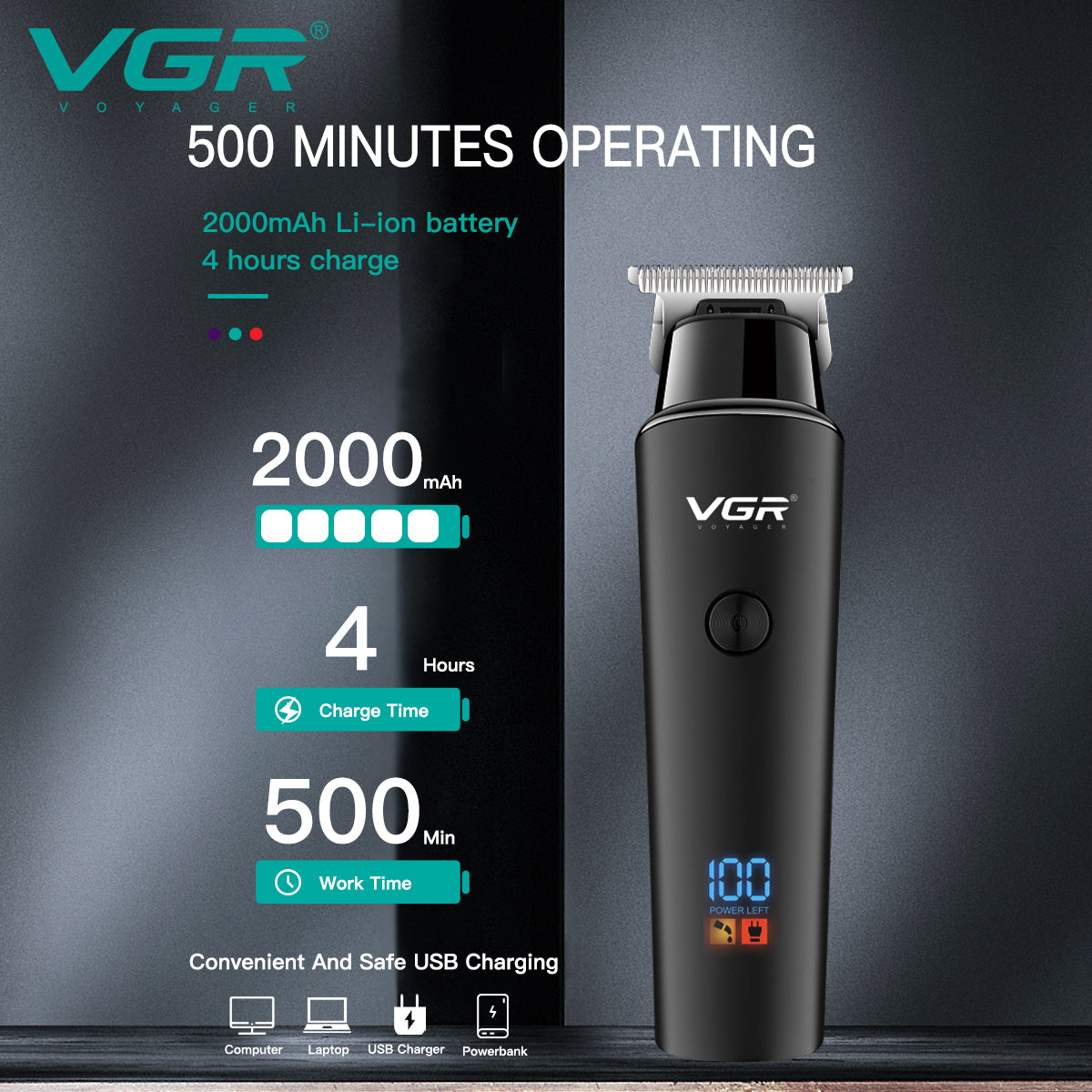 VGR V-937 Professional Cordless Rechargeable Hair Trimmer — Image 4 — VGR Pakistan Official