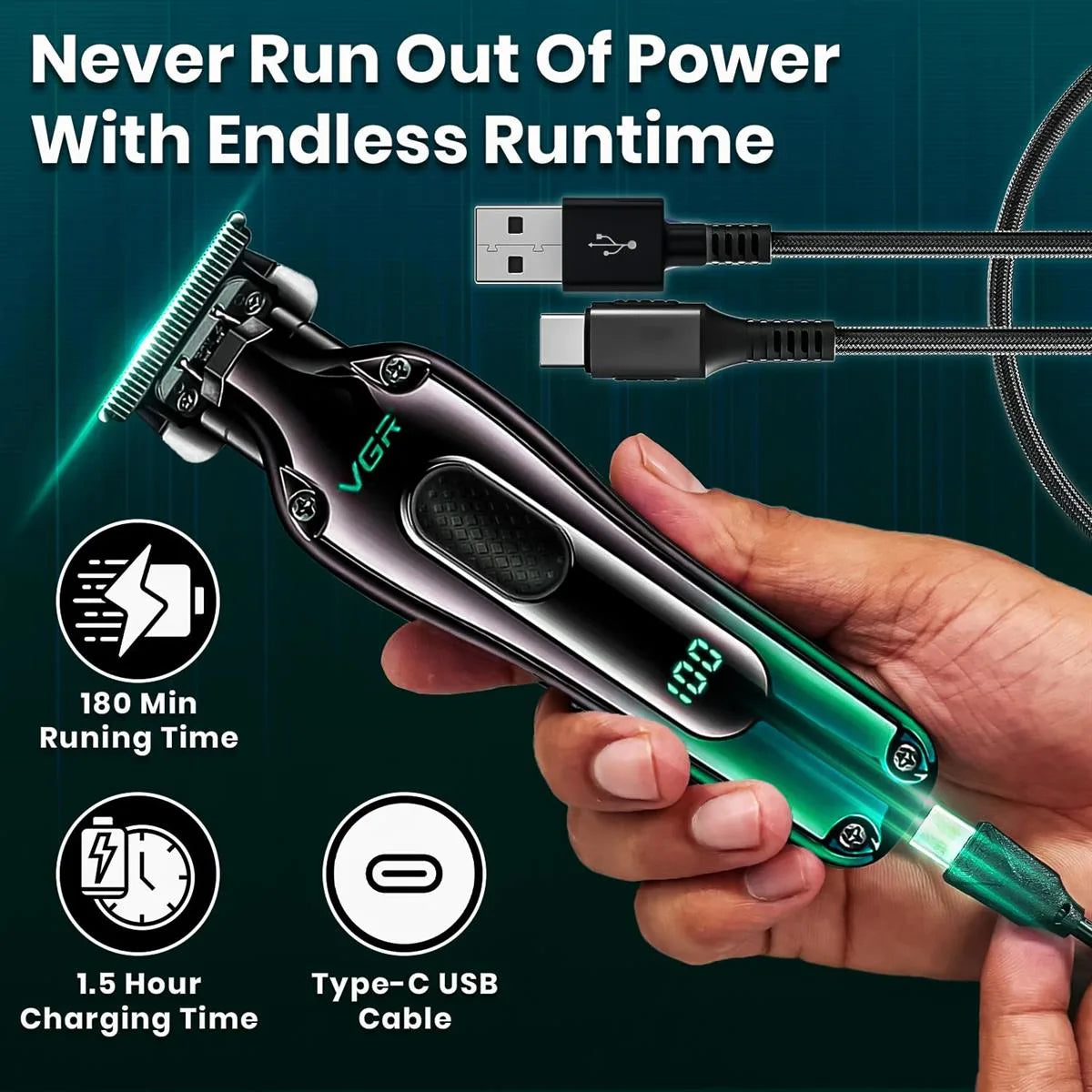 VGR V-998 Professional Cord/Cordless Hair Trimmer for Men