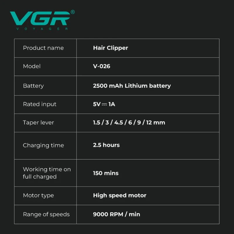 VGR V-026 Professional Cord/Cordless Hair Clipper for Men's